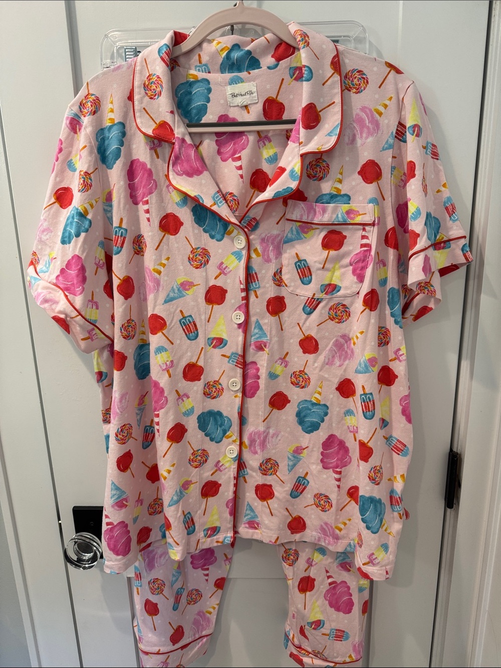 BedHead Pink Candy-Print Pajama Set with Multicolor Motifs